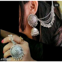 German silver Mangtikka Earrings set, indian oxidised handmade boho hippie jewellery, gifts for her