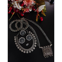 Indian long necklace, Ethnic Oxidized Necklace Set/ Indian Jewelry/ Boho necklace/ Bib necklace/ handmade jewellery, boho gypsy long haram