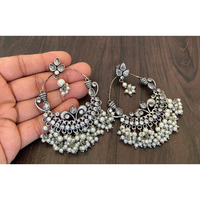 Pearl Stone Hoop oxidised earrings, indian jewellery, oxidised earrings, gifts for her, chandeliers, oxidised jewellery,