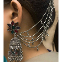 Oxidized Mirror Jhumka, German Silver Jewelry, Handmade Jewelry, Handmade Earrings, Antique Earrings, Earrings , Oxidized EarringsVastra Bhushan brings exclusive handmade jewelry designs to you from renowned jewelry manufacturers from all over the world. Check out these timeless oxidized earrings. Step out in style with this beautiful oxidized mirror Jhumka and add bling to your look. The design is versatile enough to go with any of your ethnic attire. This stunning pair will stress your persona