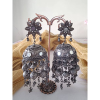 Black polish oxidized jhumka earrings,  silver look alike jhumka jhumki, ghunghroo trinklets jhumka, dangler drop earrings ,