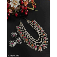 Multilayer Oxidised Stone Necklace Set, Oxidised Indian Ethnic Jewelry, Handmade Antique Jewelry, Bollywood Jewelry, Indian Jewelry