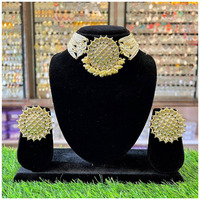 Indo Western  Dabi Kundan Studded Choker Necklace with Earrings Set, stone and pearl choker set, 22k gold plating,