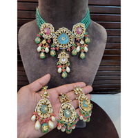 Indian meenakari Kundan multicolour Choker jewellery set pearls, choker set with earrings , Mangtikka, partywear wedding set,