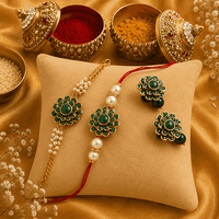 Stone & Pearls Rakhi for Brother and Bhabhi Thread Bracelet, Couple Rakhi, Pair Rakhi, Bhaiya Rakhi for Festival Of Raksha Bandhan with gift