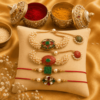 Kundan, Stone & Pearls Rakhi for Brother and Bhabhi Thread Bracelet, Couple Rakhi, Pair Rakhi, Bhaiya Rakhi for Festival Of Raksha Bandhan