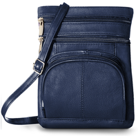 100% Soft Leather Crossbody Bag with Wallet (Navy Blue) (Color: Navy Blue)