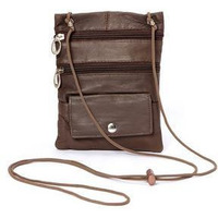 Handcrafted Soft Genuine Leather 2-in-1 CrossBody Travel Bag (Brown) (Color: Brown)