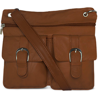 Fashionable Multi Pocket Leather Crossbody bag (Color: Brown) ||  Ultra-soft leather with fabric lining,  Zipper closures