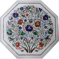 Antique Table For Home, Bird and Floral Art Work Unique Table For Home, Handmade Pietra Dura Table 15  Size Inlaid Semi Precious Stones