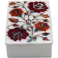 Rectangular Marble Box Inlaid Semi Precious Stones