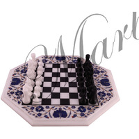 White Marble Chess Board Inlay Lapis Lazuli
