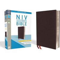 NIV, Thinline Bible, Giant Print, Bonded Leather, Burgundy, Red Letter, Thumb In [Leather / fine bindi]