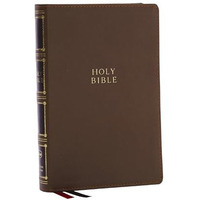 NKJV, Compact Center-Column Reference Bible, Brown Leathersoft, Red Letter, Comf [Leather / fine bindi]