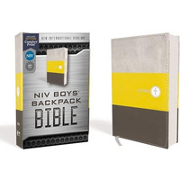 NIV, Boys' Backpack Bible, Compact, Leathersoft, Yellow/Gray, Red Letter, Comfor [Leather / fine bindi]