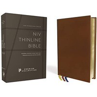 NIV, Thinline Bible, Premium Goatskin Leather, Brown, Premier Collection, Black  [Leather / fine bindi]