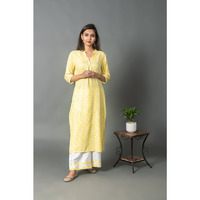 Slub fabric straight madrian coller  kurta with pants for women (Size: XXL)