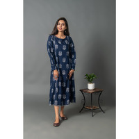 Slub fabric a-line gota kurta with long gather sleeve dress for women (Size: XS)