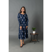 Slub fabric a-line gota kurta with long gather sleeve dress for women (Size: S)