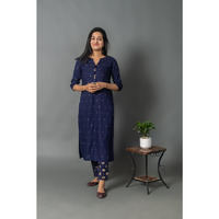 Rayon code piping neck kurta with pants for women (Size: M)