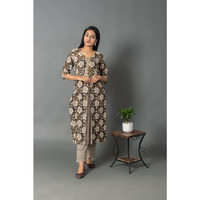 100% cotton box pleat kurta with strip pants  for women(Size: XL)