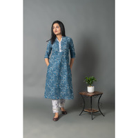 100% cotton a-line kurta panel with draw string and zig zag pant  for women (Size: M)
