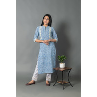 100% cotton straight side border panel kurta with tie - diy lace detail pant for women (Size: XS)