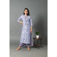 Linen front placket tassel kurta with mix plazzo for women (Size: 2XL)
