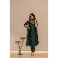 Chanderi a-line embllish neck kurta set with orgenza duppata  for women(Size: 2XL)