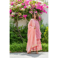 Cotton fabric floral printed lace kurta with pant and solid duppatta for women (Size: 2XL)