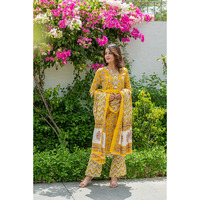 Cotton floral printed lace kurta with pants and  printed duppata for women (Size: S)