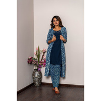 Khadi cotton indigo 3 pc dress with embllish neckline (Size: M)