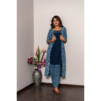 Khadi cotton indigo 3 pc dress with embllish neckline (Size: XXL)