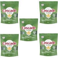 Cascade Original ActionPacs Dishwasher Detergent Tabs, Lemon Scent, 25 Count - Pack of 5