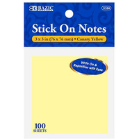 Bazic Yellow Stick On Notes 100 Sheets