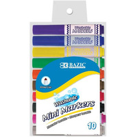 Bazic Washable Mini Markers, Broad Line Tip - 10 Colors