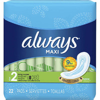 Always Maxi Size 2 Long Super Pads Without Wings Unscented, 22 Count