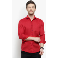 Latest Chikan Men's Regular Fit Full Sleeve Cotton Casual Shirt (Size: L, Color: RED)