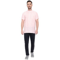 Latest Chikan Men's Cotton Regular Wide Stirpes Short Kurta Half Sleeves - Casual Ethnic Wear (Size: S, Color: Peach)