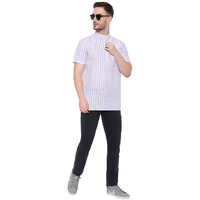 Latest Chikan Men's Cotton Regular Wide Stirpes Short Kurta Half Sleeves - Casual Ethnic Wear (Size: XL, Color: Purple)