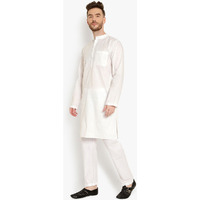 Latest Chikan Men's Cotton straight White Long Kurta Full Sleeves - Casual Ethnic Summer Wear (Size: 3XL, Color: White)