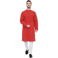 Latest Chikan Men's Cotton Regular Kurta Pjama Set - Casual Ethnic Wear (Size: 3XL, Color: Red)