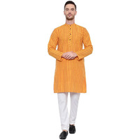 Latest Chikan Men's Cotton Regular Kurta Pjama Set - Casual Ethnic Wear (Size: M, Color: Yellow)