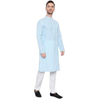 Latest Chikan Men's Cotton Regular Kurta Pjama Set - Casual Ethnic Wear (Size: 2XL, Color: LightBlue)