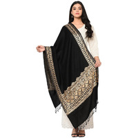 Black Embroidery Shawl With Golden Aari Kashmiri Pure Wool  Thread Handmade by The Amritsar Store