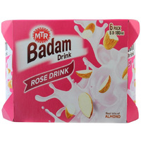 MTR 6 Pack Cans Badam Rose Gulab Drink - 180 Ml (6.08 Oz)
