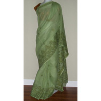 Saree 1687 Green Cotton Lucknavi Lawn Designer Party Wear Sari Shieno Sarees