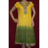 Blouse 2518 Yellow Green Georgette Tunic Top Blouse Shieno Sarees