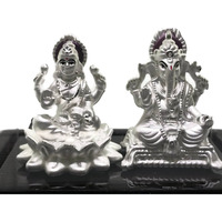999 Pure Silver Ganesh & Lakshmi/Laxmi Idol/Statue / Murti (Figurine# 03)