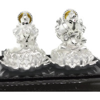 999 Pure Silver Ganesh & Lakshmi / Laxmi Idol / Statue / Murti (Figurine# 12)